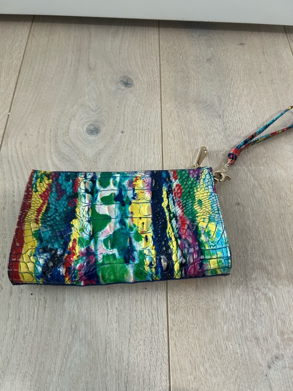 Brahmin Multicolor Croc-Embossed Wristlet - Green, Blue & Yellow